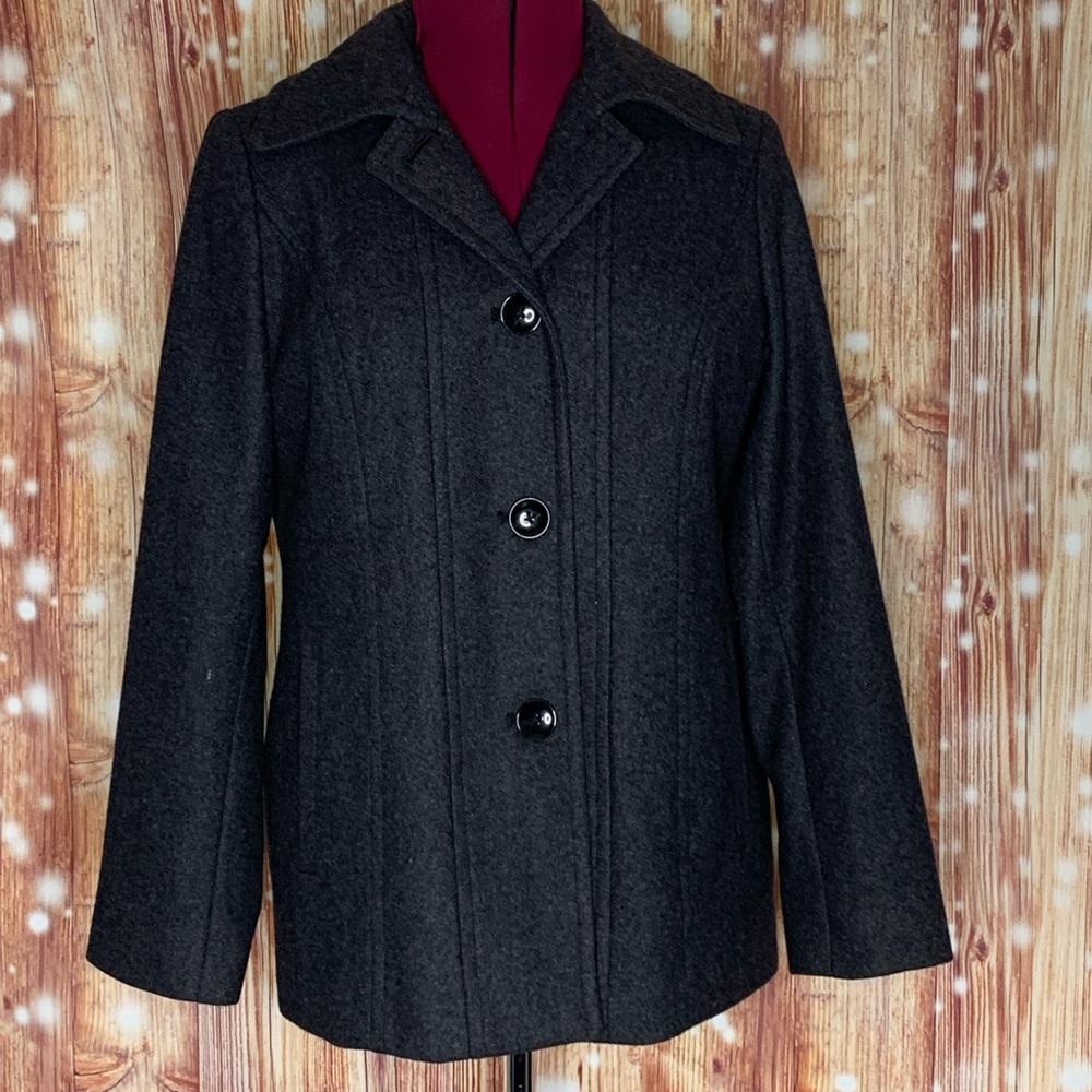 London Fog Wool Coat Size Medium Charcoal Gray